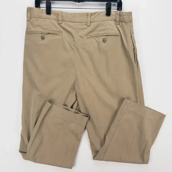 Banana Republic Pleated Silk Blend Pants Men’s 34 Tan Relaxed Fit Straight Leg - Picture 10 of 13